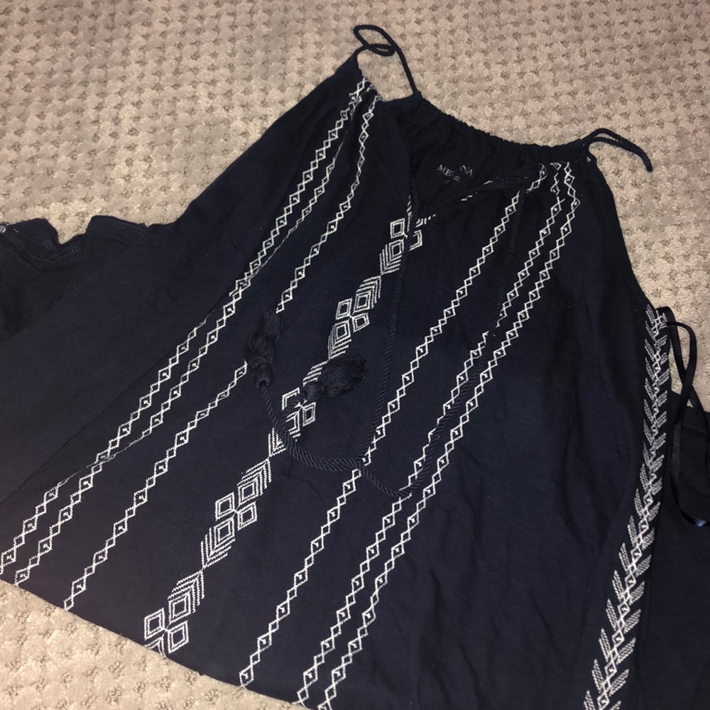 knee length navy spaghetti strap dress